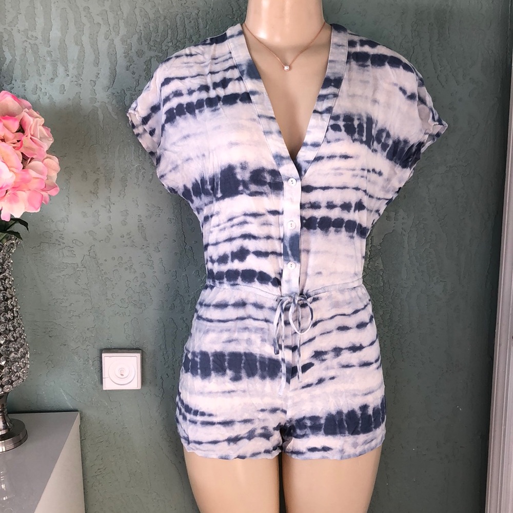 Blue and white tie-dye romper